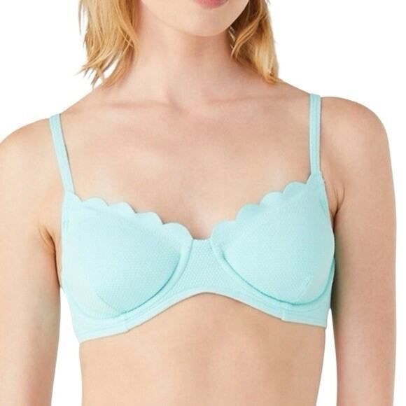 Kate Spade New York Scalloped Underwire Bikini Top Size M NWT Aqua Blue - Picture 1 of 4